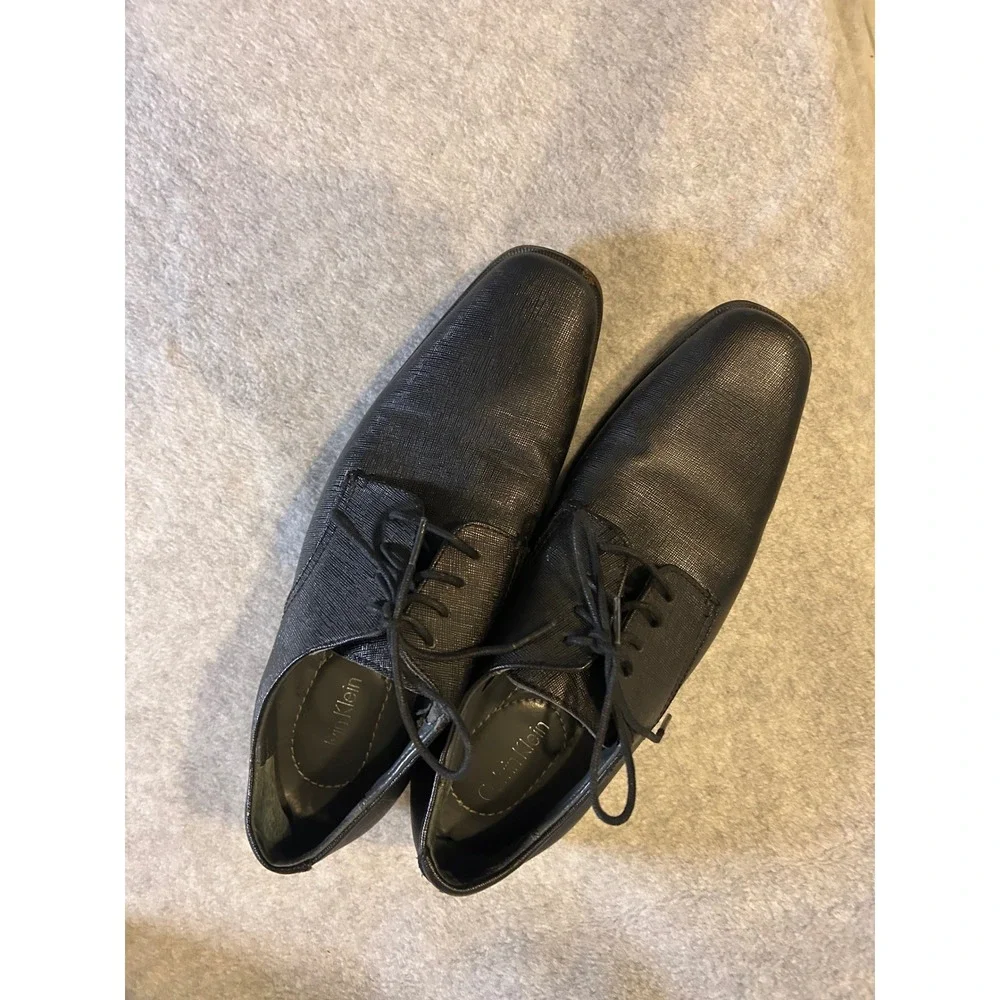 Calvin Klein Gordan Black Textured Lace Up Derby Dress Shoes Mens 8.5‎ 34F4320